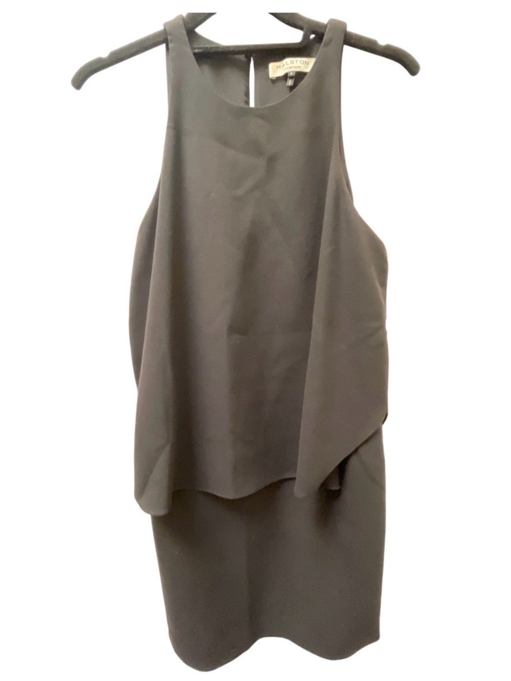 Halston Heritage Teardrop Drape Overlay Little Black Dress Size 4